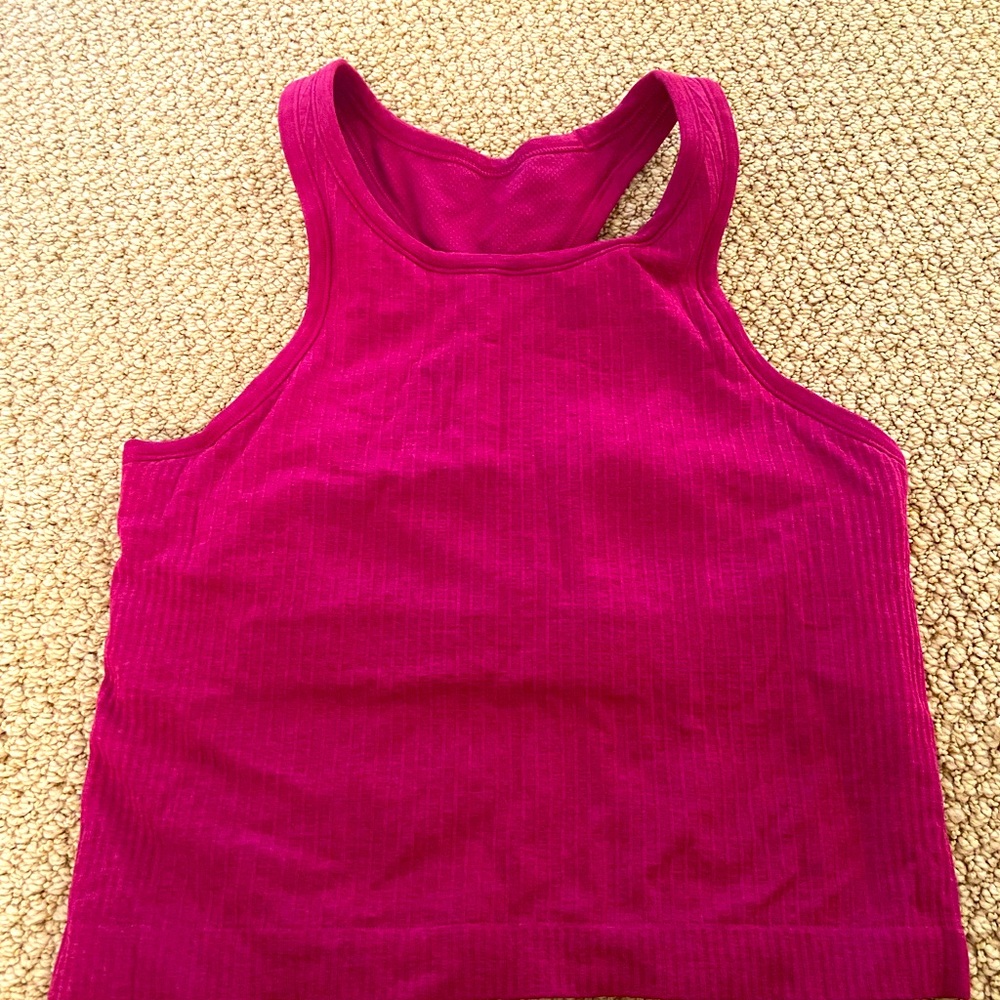 Lululemon High Neck Cropped Ribbed Ebb to Street Tank Top - Women (6) magenta